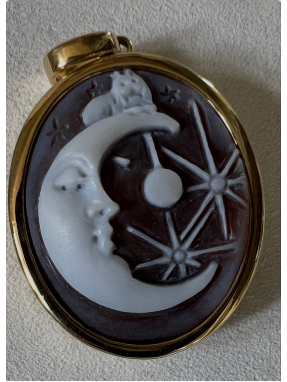 Di Luca Sun Moon Reversible Cameo Pendant Hand Carved 925 Silver Gold Plated